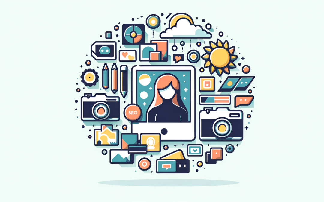 "Illustration en flat design d'un couple de mariés sous une arche décorée pour article de