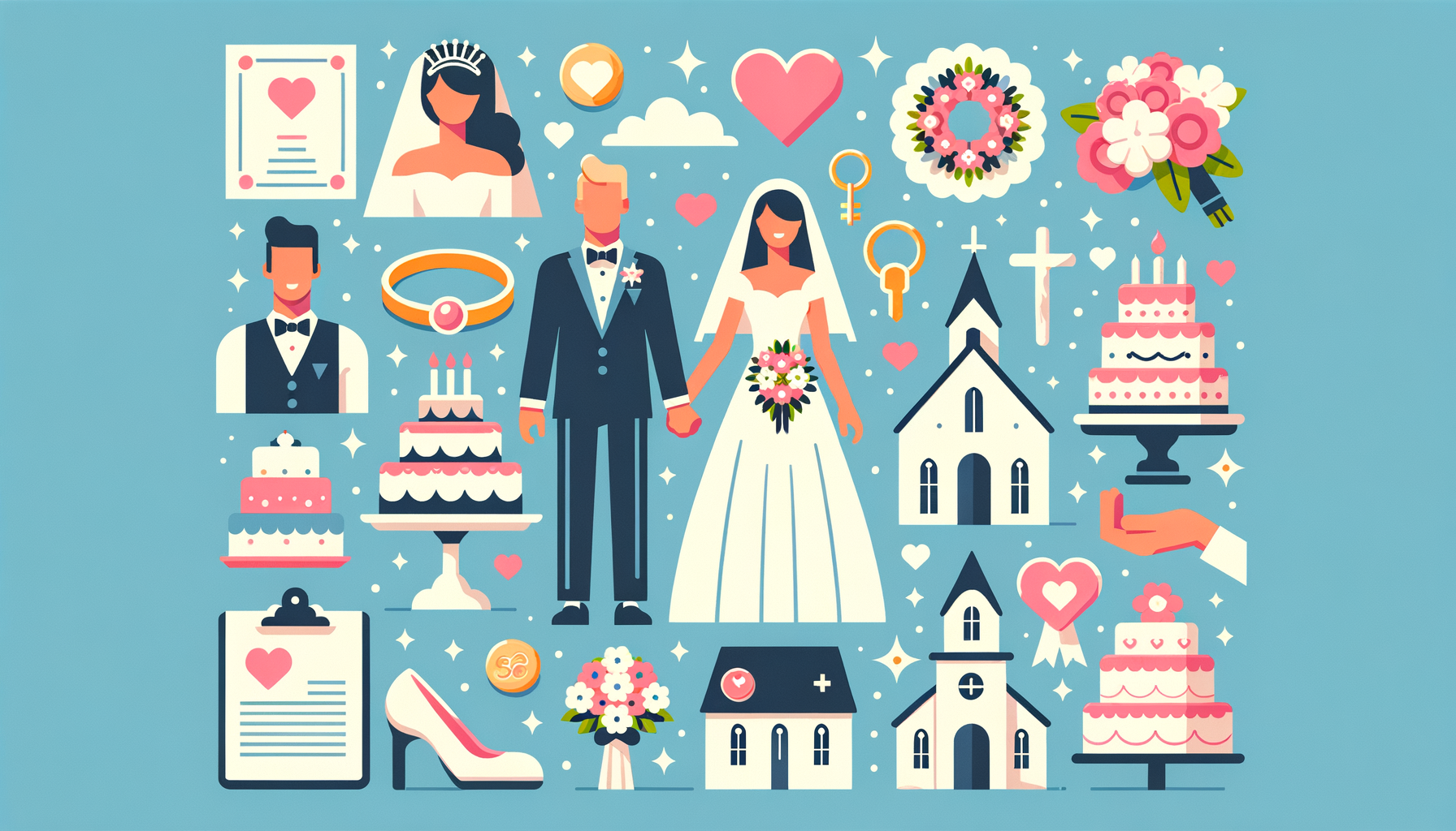 Illustration en flat design représentant des clichés de mariage, symbolisant des souvenirs inoubliables et authentiques.
